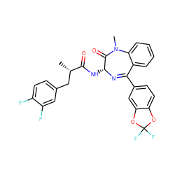 C[C@@H](Cc1ccc(F)c(F)c1)C(=O)N[C@H]1N=C(c2ccc3c(c2)OC(F)(F)O3)c2ccccc2N(C)C1=O ZINC000027406699