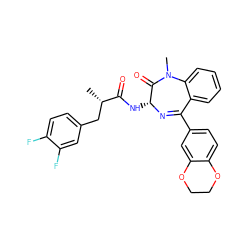 C[C@@H](Cc1ccc(F)c(F)c1)C(=O)N[C@H]1N=C(c2ccc3c(c2)OCCO3)c2ccccc2N(C)C1=O ZINC000013587627