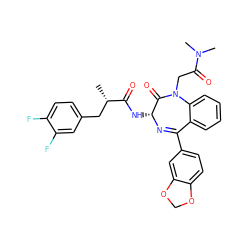 C[C@@H](Cc1ccc(F)c(F)c1)C(=O)N[C@H]1N=C(c2ccc3c(c2)OCO3)c2ccccc2N(CC(=O)N(C)C)C1=O ZINC000027331335