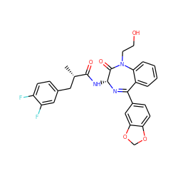 C[C@@H](Cc1ccc(F)c(F)c1)C(=O)N[C@H]1N=C(c2ccc3c(c2)OCO3)c2ccccc2N(CCO)C1=O ZINC000013587630