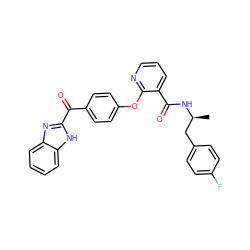 C[C@@H](Cc1ccc(F)cc1)NC(=O)c1cccnc1Oc1ccc(C(=O)c2nc3ccccc3[nH]2)cc1 ZINC000139309345