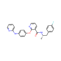 C[C@@H](Cc1ccc(F)cc1)NC(=O)c1cccnc1Oc1ccc(Nc2ccccn2)cc1 ZINC000149911697