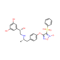 C[C@@H](Cc1ccc(Oc2no[n+]([O-])c2S(=O)(=O)c2ccccc2)cc1)NC[C@@H](O)c1cc(O)cc(O)c1 ZINC000028711801