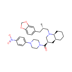 C[C@@H](Cc1ccc2c(c1)OCO2)CN1C[C@H](C(=O)N2CCN(c3ccc([N+](=O)[O-])cc3)CC2)C[C@@H]2CCCC[C@@H]21 ZINC000049777648