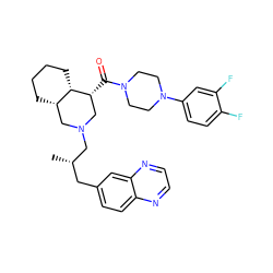 C[C@@H](Cc1ccc2nccnc2c1)CN1C[C@@H](C(=O)N2CCN(c3ccc(F)c(F)c3)CC2)[C@H]2CCCC[C@H]2C1 ZINC000049777386