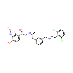 C[C@@H](Cc1cccc(CNCCc2c(Cl)cccc2Cl)c1)NC[C@H](O)c1ccc(O)c2[nH]c(=O)sc12 ZINC000073199506