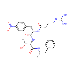 C[C@@H](Cc1ccccc1)NC(=O)[C@@H](NC(=O)[C@H](Cc1ccc([N+](=O)[O-])cc1)NC(=O)CCCN=C(N)N)[C@@H](C)O ZINC000026851895