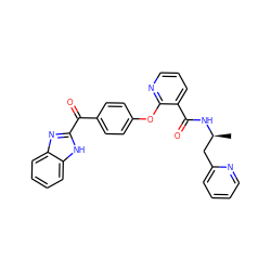 C[C@@H](Cc1ccccn1)NC(=O)c1cccnc1Oc1ccc(C(=O)c2nc3ccccc3[nH]2)cc1 ZINC000139309544