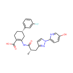 C[C@@H](Cc1ccn(-c2ccc(O)cn2)n1)C(=O)NC1=C(C(=O)O)CC[C@H](c2cccc(F)c2)C1 ZINC000049089480