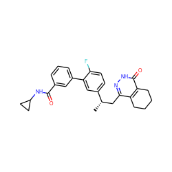 C[C@@H](Cc1n[nH]c(=O)c2c1CCCC2)c1ccc(F)c(-c2cccc(C(=O)NC3CC3)c2)c1 ZINC000169174302