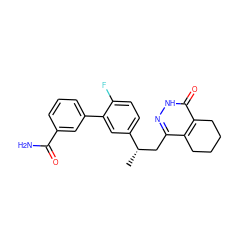 C[C@@H](Cc1n[nH]c(=O)c2c1CCCC2)c1ccc(F)c(-c2cccc(C(N)=O)c2)c1 ZINC000141444058