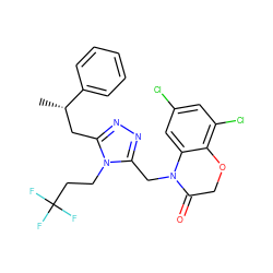 C[C@@H](Cc1nnc(CN2C(=O)COc3c(Cl)cc(Cl)cc32)n1CCC(F)(F)F)c1ccccc1 ZINC000071411227