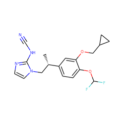 C[C@@H](Cn1ccnc1NC#N)c1ccc(OC(F)F)c(OCC2CC2)c1 ZINC000013438959