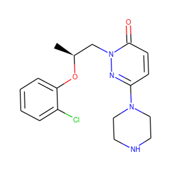 C[C@@H](Cn1nc(N2CCNCC2)ccc1=O)Oc1ccccc1Cl ZINC000045284262