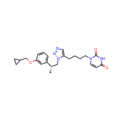 C[C@@H](Cn1nncc1CCCCn1ccc(=O)[nH]c1=O)c1cccc(OCC2CC2)c1 ZINC000095553293