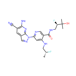 C[C@@H](F)CNc1cc(-n2ncc3cc(C#N)c(N)nc32)ncc1C(=O)NC[C@@H](F)C(C)(C)O ZINC001772606662