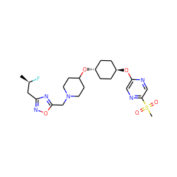 C[C@@H](F)Cc1noc(CN2CCC(O[C@H]3CC[C@H](Oc4cnc(S(C)(=O)=O)cn4)CC3)CC2)n1 ZINC000473097794