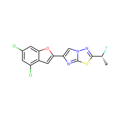 C[C@@H](F)c1nn2cc(-c3cc4c(Cl)cc(Cl)cc4o3)nc2s1 ZINC000143844314