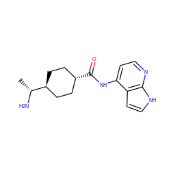 C[C@@H](N)[C@H]1CC[C@H](C(=O)Nc2ccnc3[nH]ccc23)CC1 ZINC000257810762