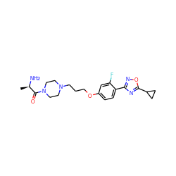 C[C@@H](N)C(=O)N1CCN(CCCOc2ccc(-c3noc(C4CC4)n3)c(F)c2)CC1 ZINC000013589352