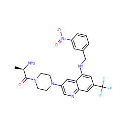 C[C@@H](N)C(=O)N1CCN(c2cnc3cc(C(F)(F)F)cc(NCc4cccc([N+](=O)[O-])c4)c3c2)CC1 ZINC000169322639