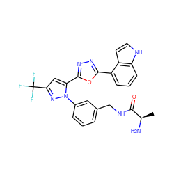 C[C@@H](N)C(=O)NCc1cccc(-n2nc(C(F)(F)F)cc2-c2nnc(-c3cccc4[nH]ccc34)o2)c1 ZINC000209584863