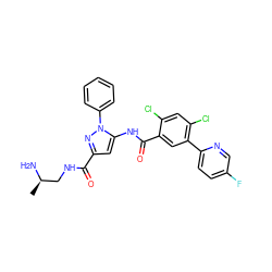 C[C@@H](N)CNC(=O)c1cc(NC(=O)c2cc(-c3ccc(F)cn3)c(Cl)cc2Cl)n(-c2ccccc2)n1 ZINC001772639508