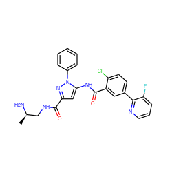 C[C@@H](N)CNC(=O)c1cc(NC(=O)c2cc(-c3ncccc3F)ccc2Cl)n(-c2ccccc2)n1 ZINC001772642608