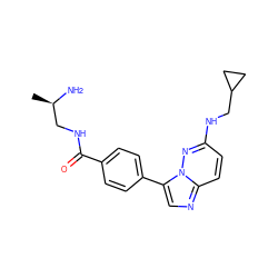 C[C@@H](N)CNC(=O)c1ccc(-c2cnc3ccc(NCC4CC4)nn23)cc1 ZINC000058590490