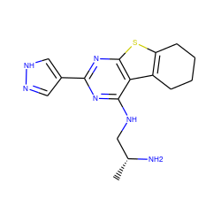 C[C@@H](N)CNc1nc(-c2cn[nH]c2)nc2sc3c(c12)CCCC3 ZINC000223692638