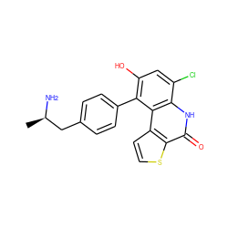 C[C@@H](N)Cc1ccc(-c2c(O)cc(Cl)c3[nH]c(=O)c4sccc4c23)cc1 ZINC000149779959