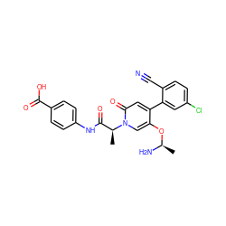 C[C@@H](N)Oc1cn([C@@H](C)C(=O)Nc2ccc(C(=O)O)cc2)c(=O)cc1-c1cc(Cl)ccc1C#N ZINC001772581691