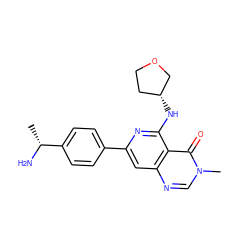 C[C@@H](N)c1ccc(-c2cc3ncn(C)c(=O)c3c(N[C@@H]3CCOC3)n2)cc1 ZINC000143446989