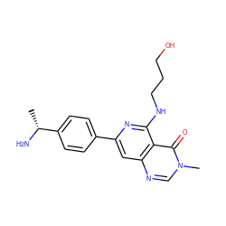 C[C@@H](N)c1ccc(-c2cc3ncn(C)c(=O)c3c(NCCCO)n2)cc1 ZINC000143276860