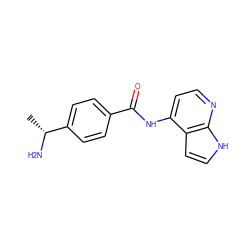 C[C@@H](N)c1ccc(C(=O)Nc2ccnc3[nH]ccc23)cc1 ZINC000013907839