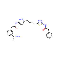 C[C@@H](N)c1cccc(CC(=O)Nc2ccc(CCCCc3nnc(NC(=O)Cc4ccccc4)s3)nn2)c1 ZINC000169698483