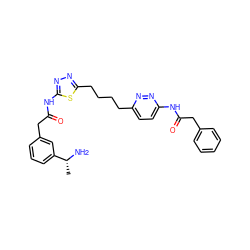 C[C@@H](N)c1cccc(CC(=O)Nc2nnc(CCCCc3ccc(NC(=O)Cc4ccccc4)nn3)s2)c1 ZINC000169698481