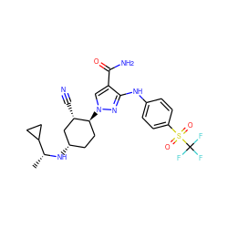 C[C@@H](N[C@H]1CC[C@H](n2cc(C(N)=O)c(Nc3ccc(S(=O)(=O)C(F)(F)F)cc3)n2)[C@@H](C#N)C1)C1CC1 ZINC000222976739