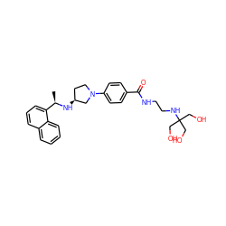 C[C@@H](N[C@H]1CCN(c2ccc(C(=O)NCCNC(CO)(CO)CO)cc2)C1)c1cccc2ccccc12 ZINC001772630309