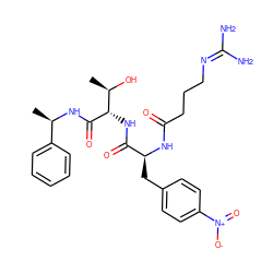 C[C@@H](NC(=O)[C@@H](NC(=O)[C@H](Cc1ccc([N+](=O)[O-])cc1)NC(=O)CCCN=C(N)N)[C@@H](C)O)c1ccccc1 ZINC000026850432