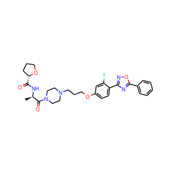 C[C@@H](NC(=O)[C@@H]1CCCO1)C(=O)N1CCN(CCCOc2ccc(-c3noc(-c4ccccc4)n3)c(F)c2)CC1 ZINC000027737077