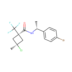 C[C@@H](NC(=O)[C@]1(C(F)(F)F)C[C@@](C)(Cl)C1)c1ccc(Br)cc1 ZINC000103203389