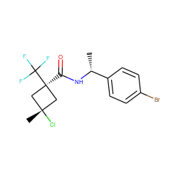 C[C@@H](NC(=O)[C@]1(C(F)(F)F)C[C@](C)(Cl)C1)c1ccc(Br)cc1 ZINC000101446694