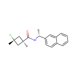 C[C@@H](NC(=O)[C@]1(C)C[C@@](C)(Cl)C1)c1ccc2ccccc2c1 ZINC000145440874