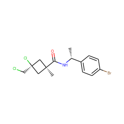 C[C@@H](NC(=O)[C@]1(C)C[C@@](Cl)(CCl)C1)c1ccc(Br)cc1 ZINC000103205784