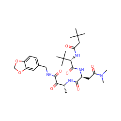 C[C@@H](NC(=O)[C@H](CC(=O)N(C)C)NC(=O)[C@@H](NC(=O)CC(C)(C)C)C(C)(C)C)C(=O)C(=O)NCc1ccc2c(c1)OCO2 ZINC000027412137