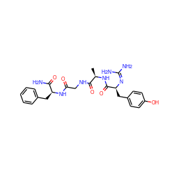 C[C@@H](NC(=O)[C@H](Cc1ccc(O)cc1)N=C(N)N)C(=O)NCC(=O)N[C@@H](Cc1ccccc1)C(N)=O ZINC000200373573