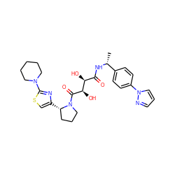 C[C@@H](NC(=O)[C@H](O)[C@@H](O)C(=O)N1CCC[C@@H]1c1csc(N2CCCCC2)n1)c1ccc(-n2cccn2)cc1 ZINC000071333745