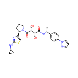 C[C@@H](NC(=O)[C@H](O)[C@@H](O)C(=O)N1CCC[C@@H]1c1csc(NC2CC2)n1)c1ccc(-n2cccn2)cc1 ZINC000071331693