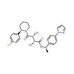 C[C@@H](NC(=O)[C@H](O)[C@@H](O)C(=O)N1CCCC[C@@H]1c1ccc(Cl)cc1)c1ccc(-n2cccn2)cc1 ZINC000071341968